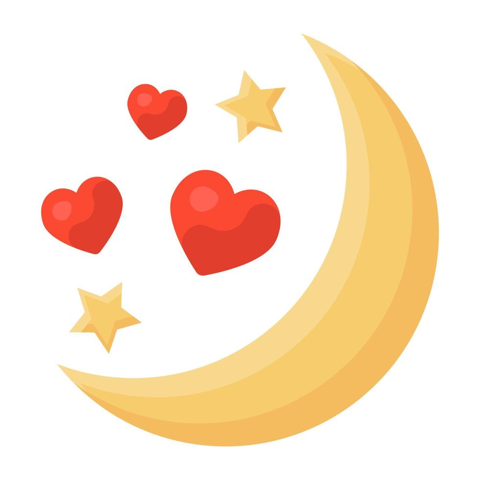 media luna con estrellas, icono de noche romántica en diseño plano vector