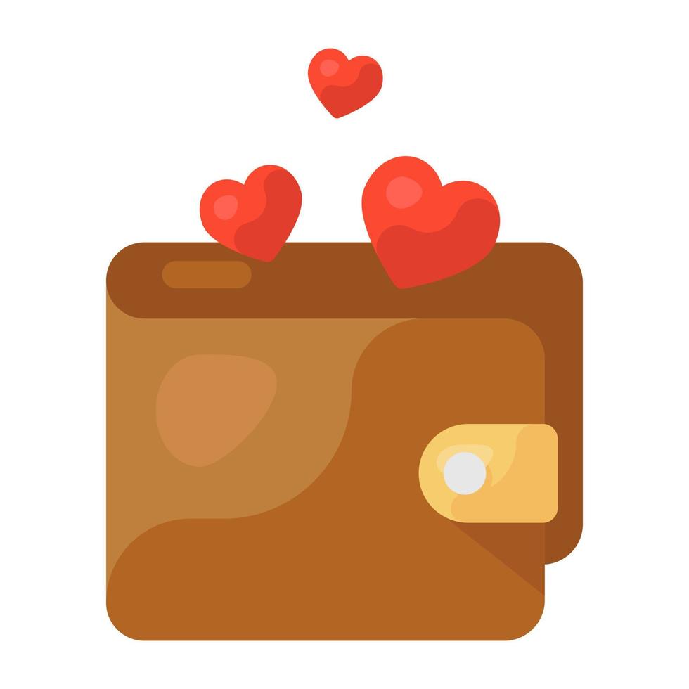 Heart wallet icon in flat style, billfold wallet vector