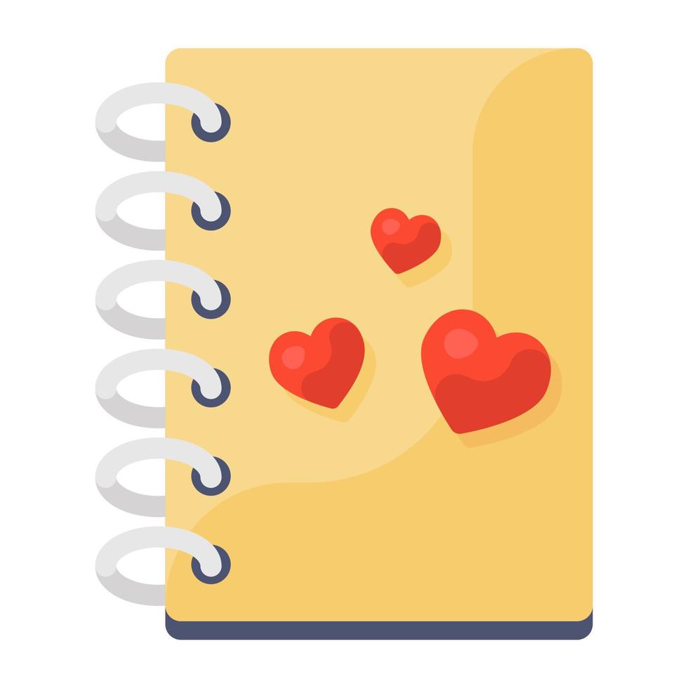 Romantic book, flat icon of love notebook vector