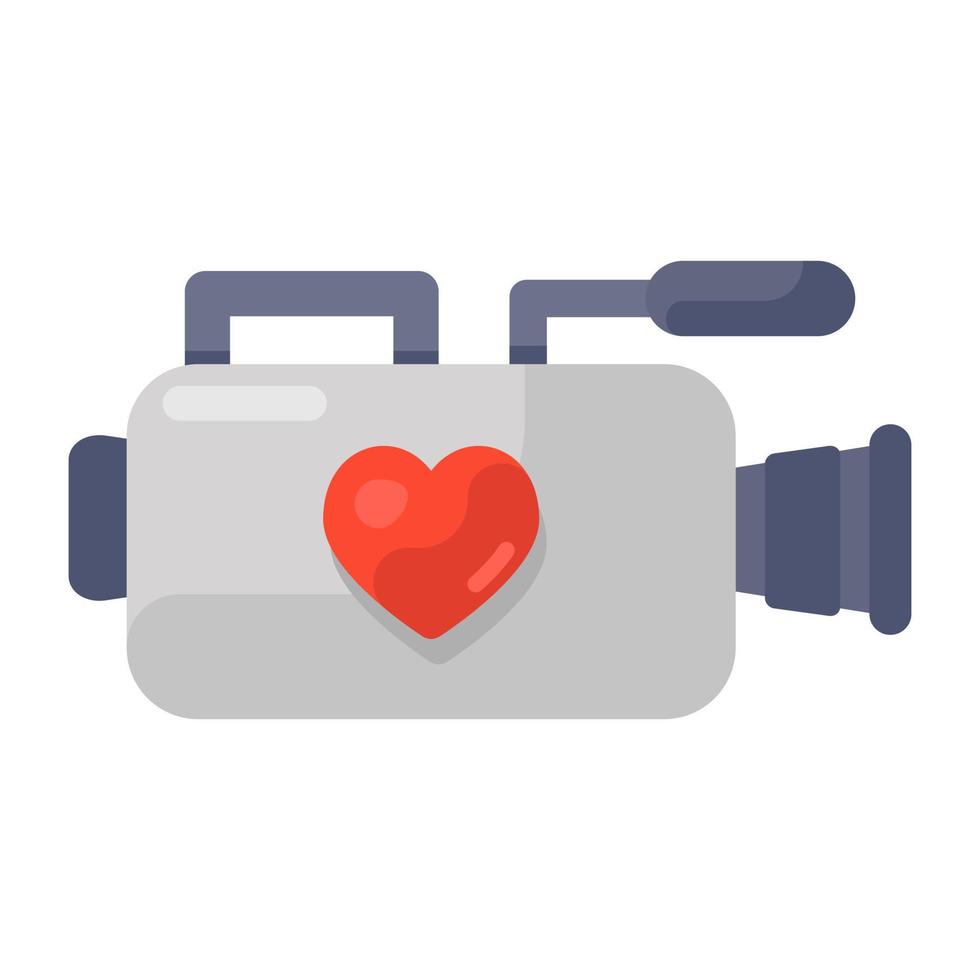 Professional filmmaking camera, flat icon of video wedding vector