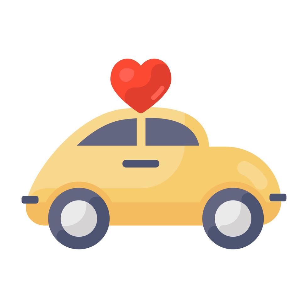 After marriage transport, flat icon of wedding car vector