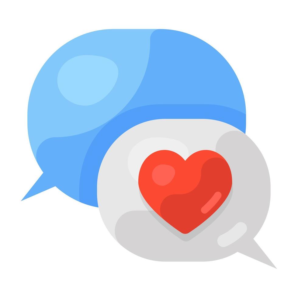 Valentine chat icon in flat style, romantic speech vector
