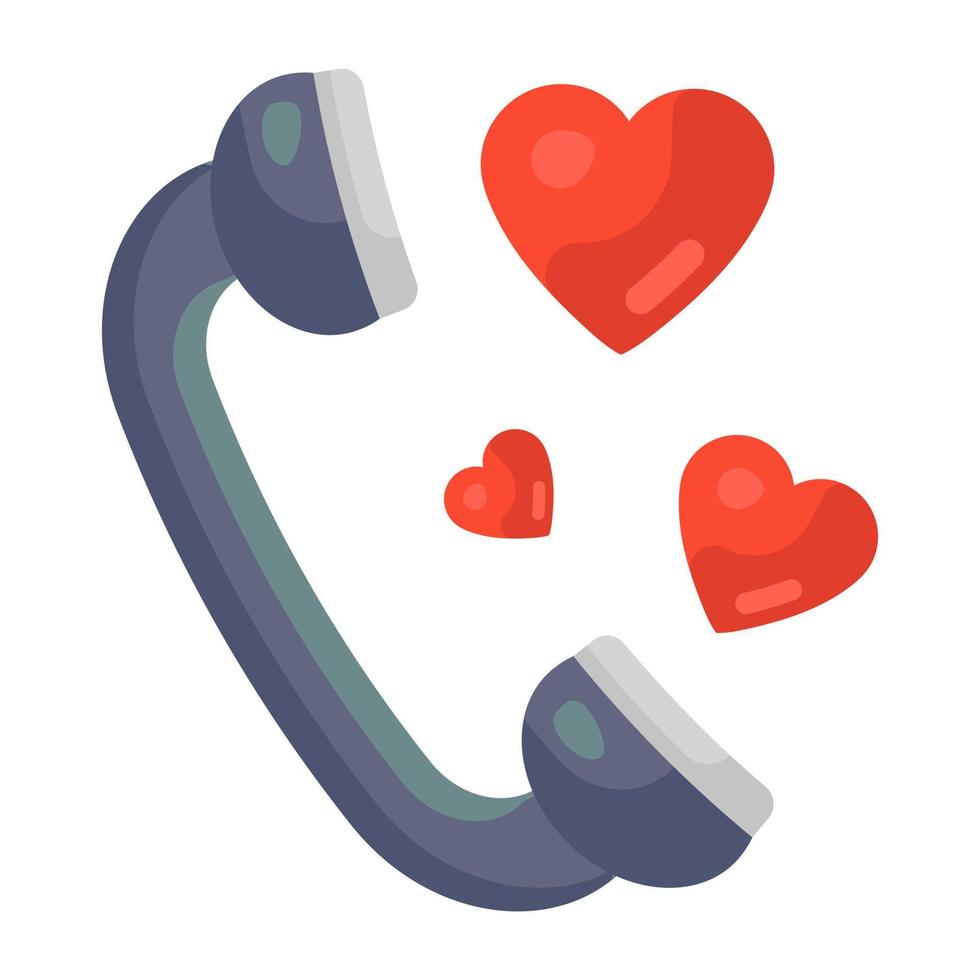 Hearts with receiver depicting love call icon in flat design vector