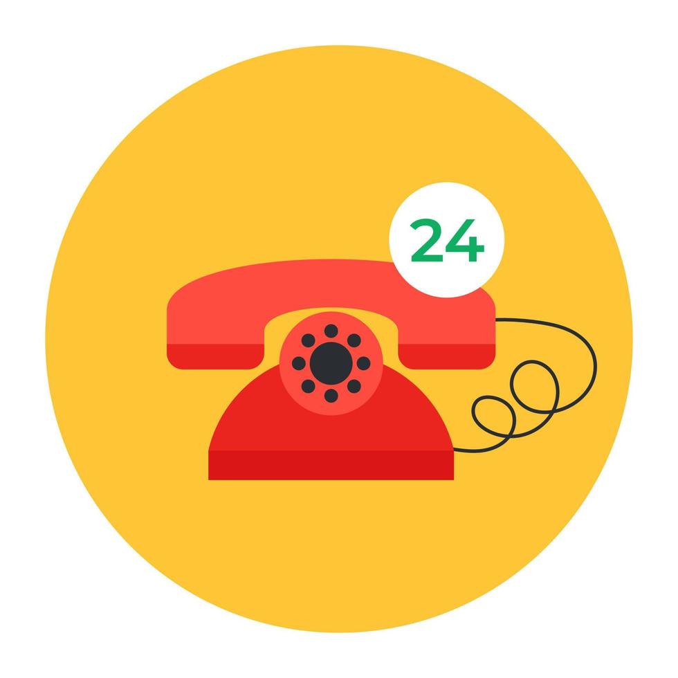 Flat design of 24hr helpline icon vector