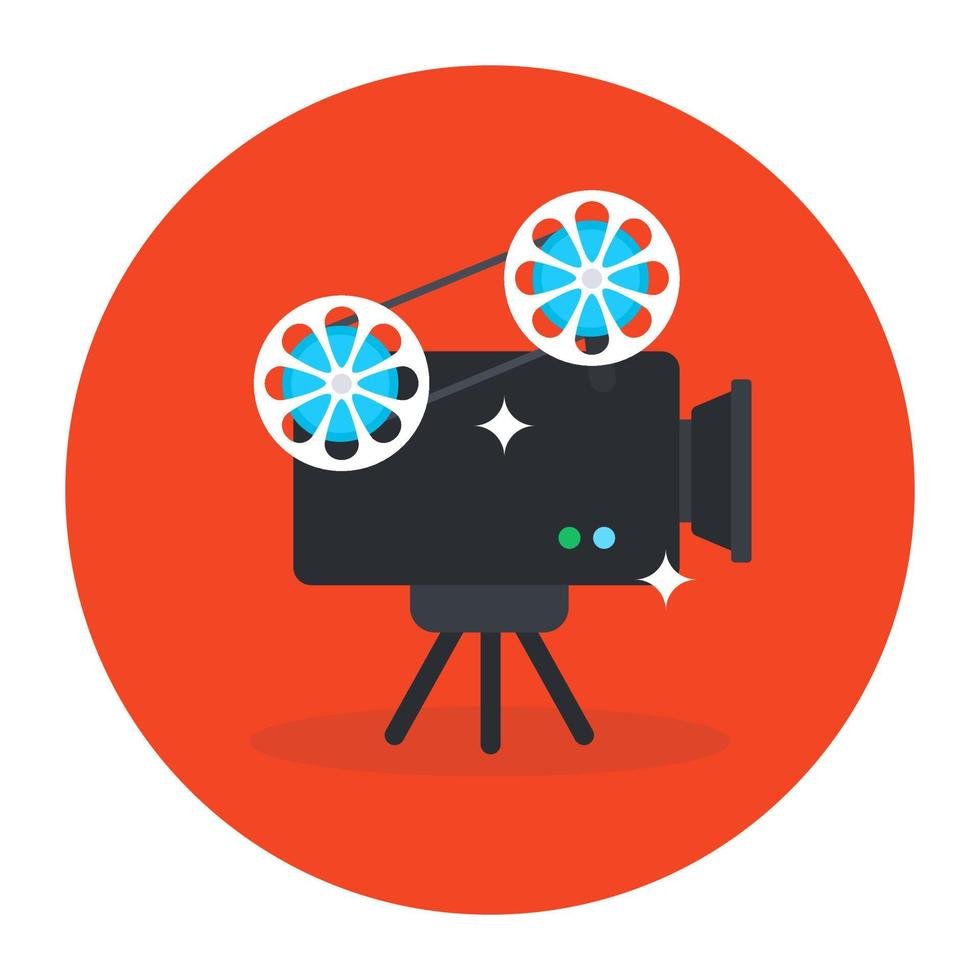 Professional movie camera icon in flat design isolated on red background vector