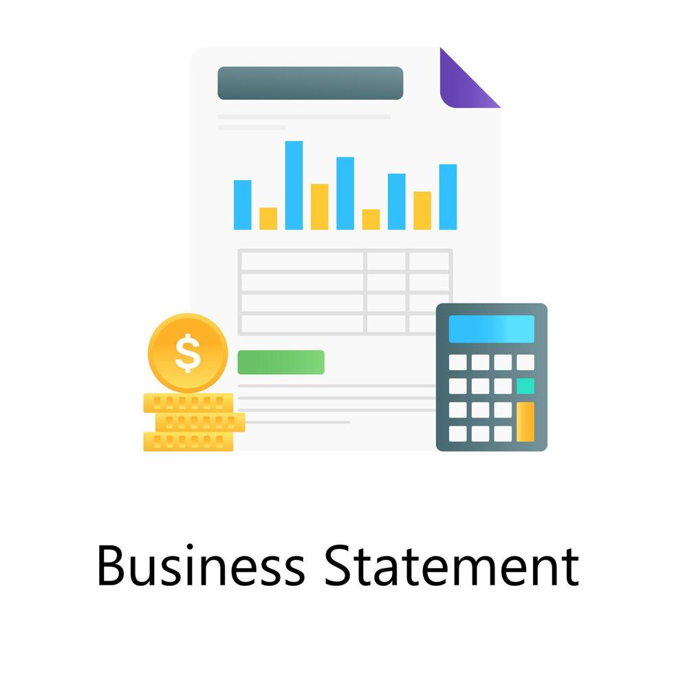 Calculator with financial budgeting sheet, flat gradient vector of business statement