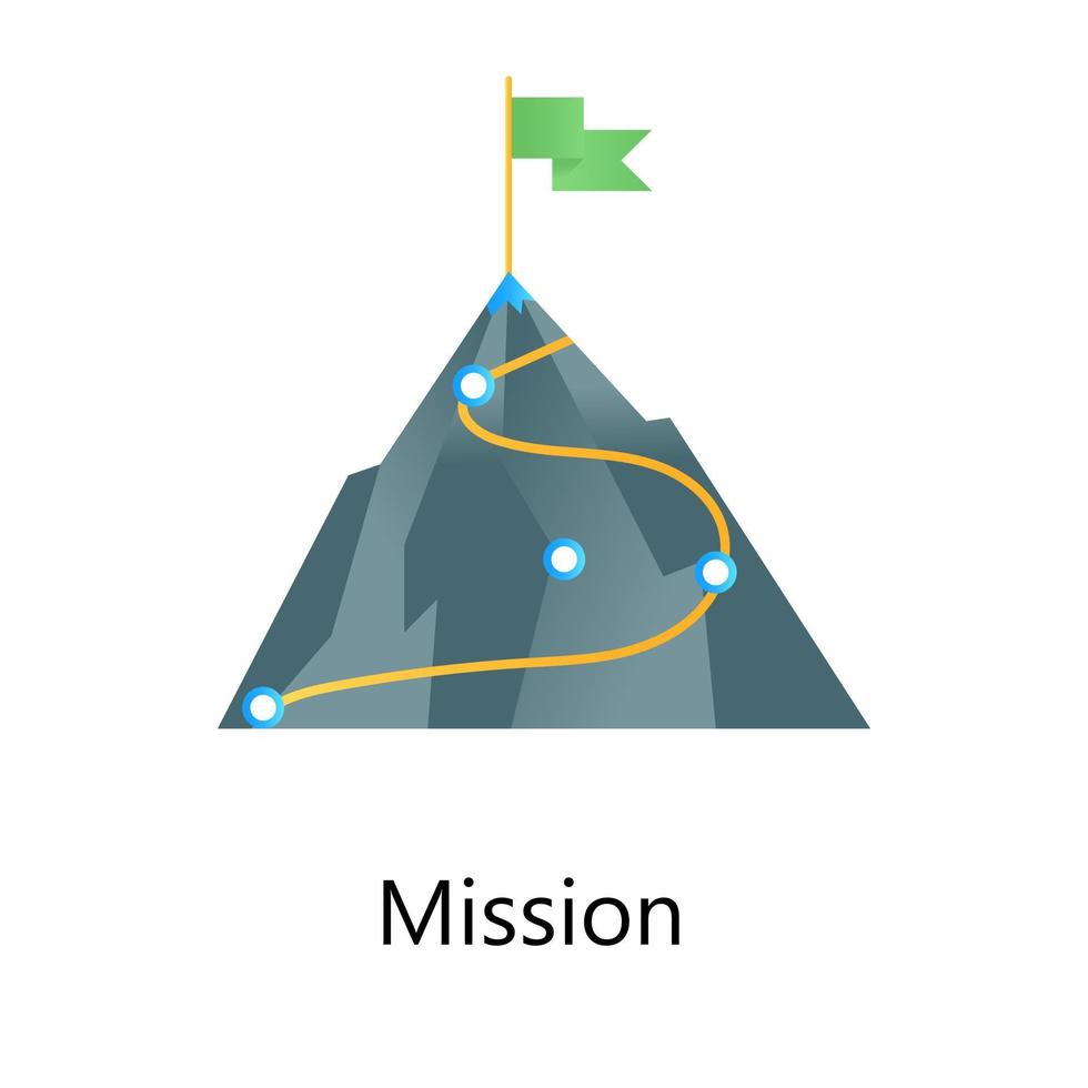 Flag on mountain top portraying mission vector in gradient editable design