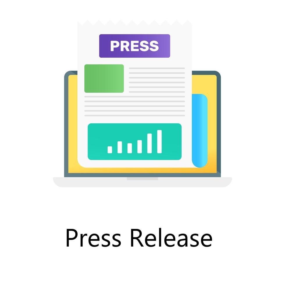 Style of newsletter inside laptop, press release vector in gradient design