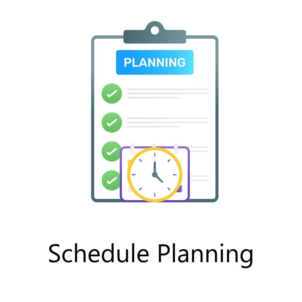 Clock with checklist, flat gradient vector of schedule planning