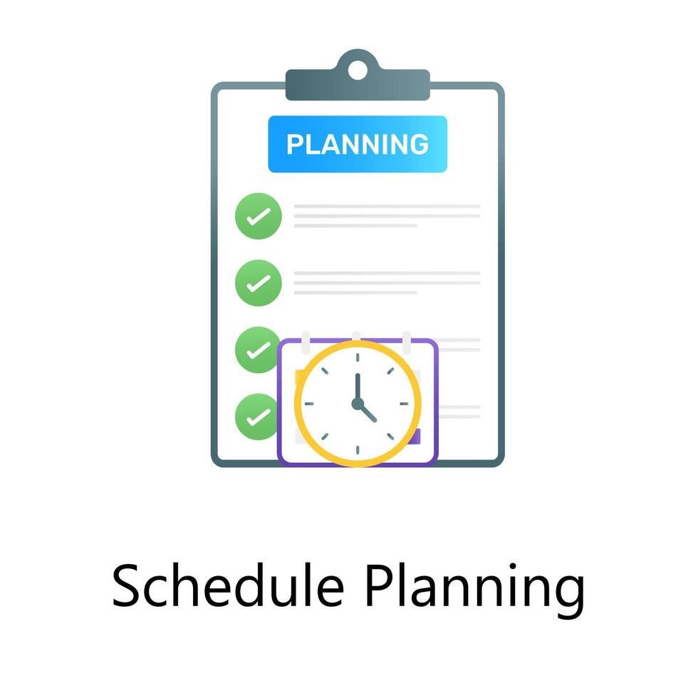 reloj con lista de verificación, vector de gradiente plano de planificación de horarios