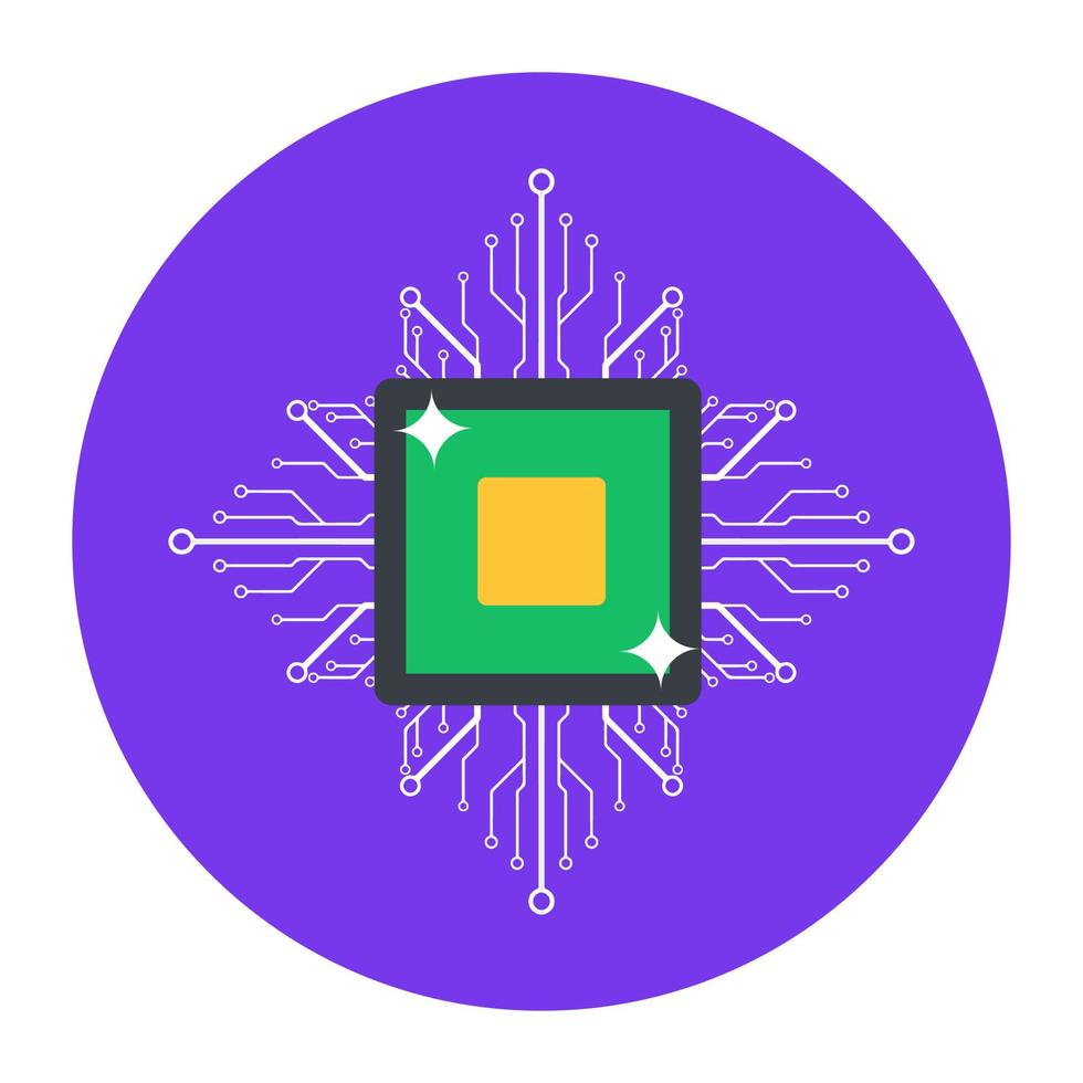 Microprocessor in editable flat rounded style vector