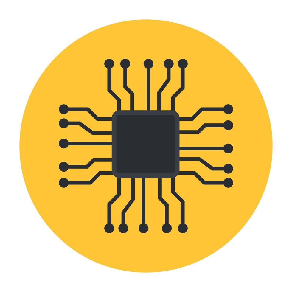 Computer chip icon, flat rounded vector