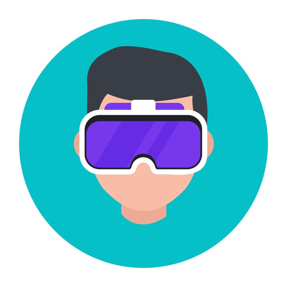 Man wearing vr headset, flat rounded icon vector