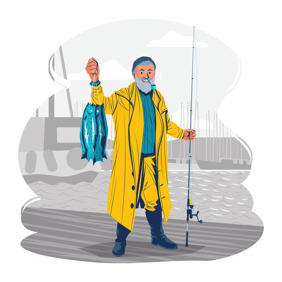 Fisherman Catching Fishes Concept vector