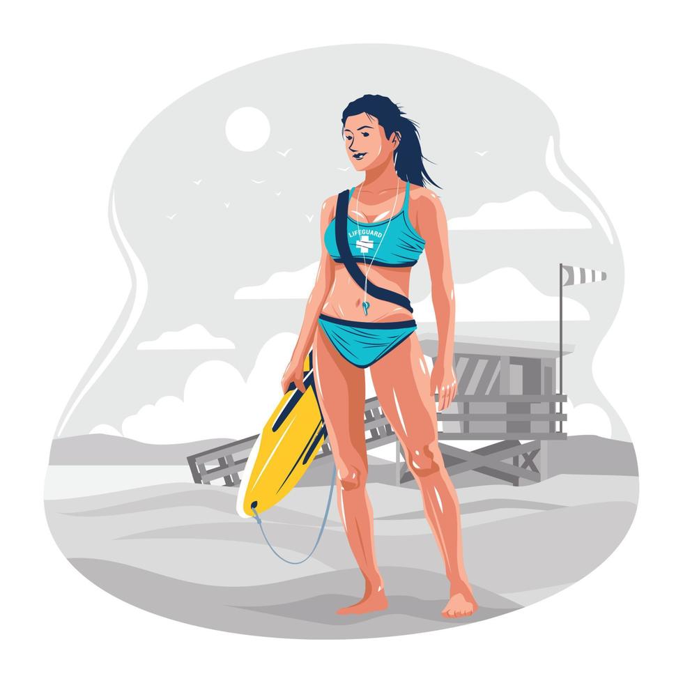 Female Lifeguard in the Beach Concept vector