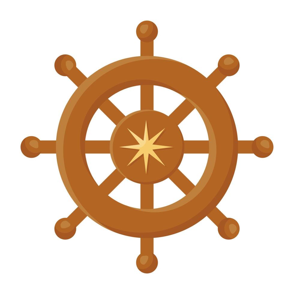 icono de diseño de vector plano de timón de barco, herramienta de navegación marina