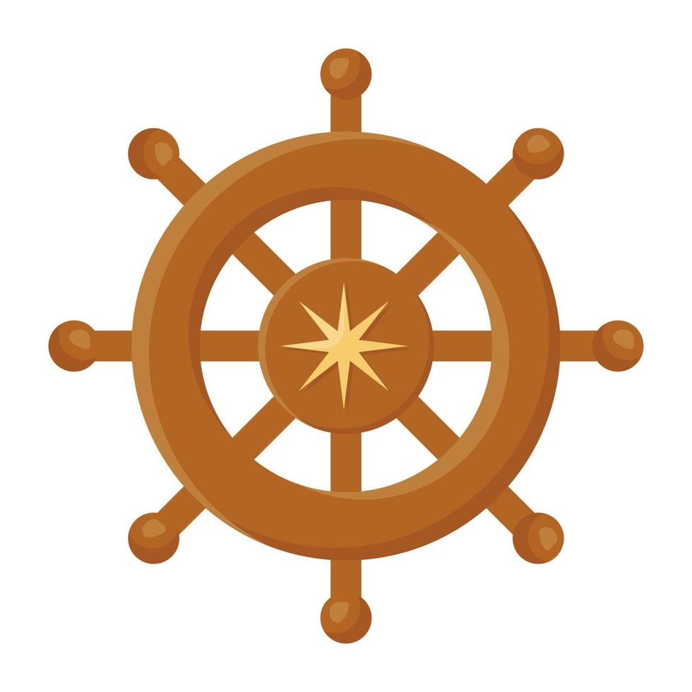 Icon of ship helm flat vector design, marine navigator tool