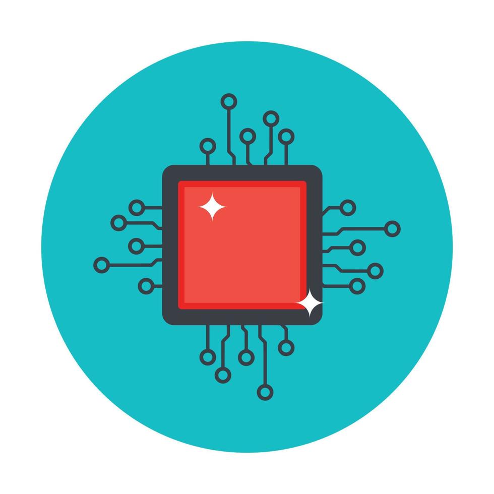 Microprocessor in editable flat rounded style vector