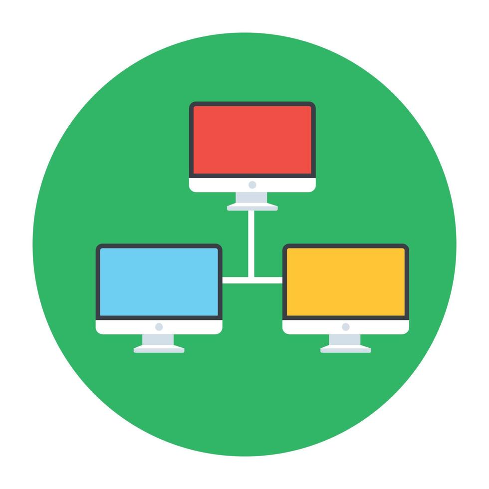 Flat rounded icon of computer network vector