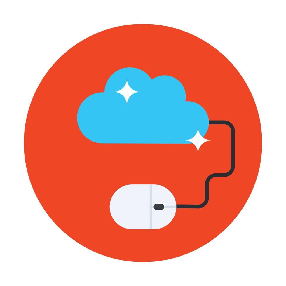 Cloud computing icon, cloud with mouse in flat rounded style vector