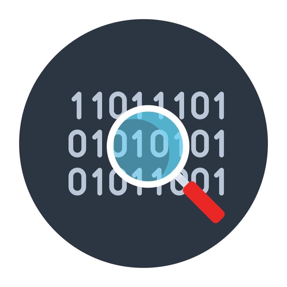 Code search, magnifier on binary code in flat rounded style vector