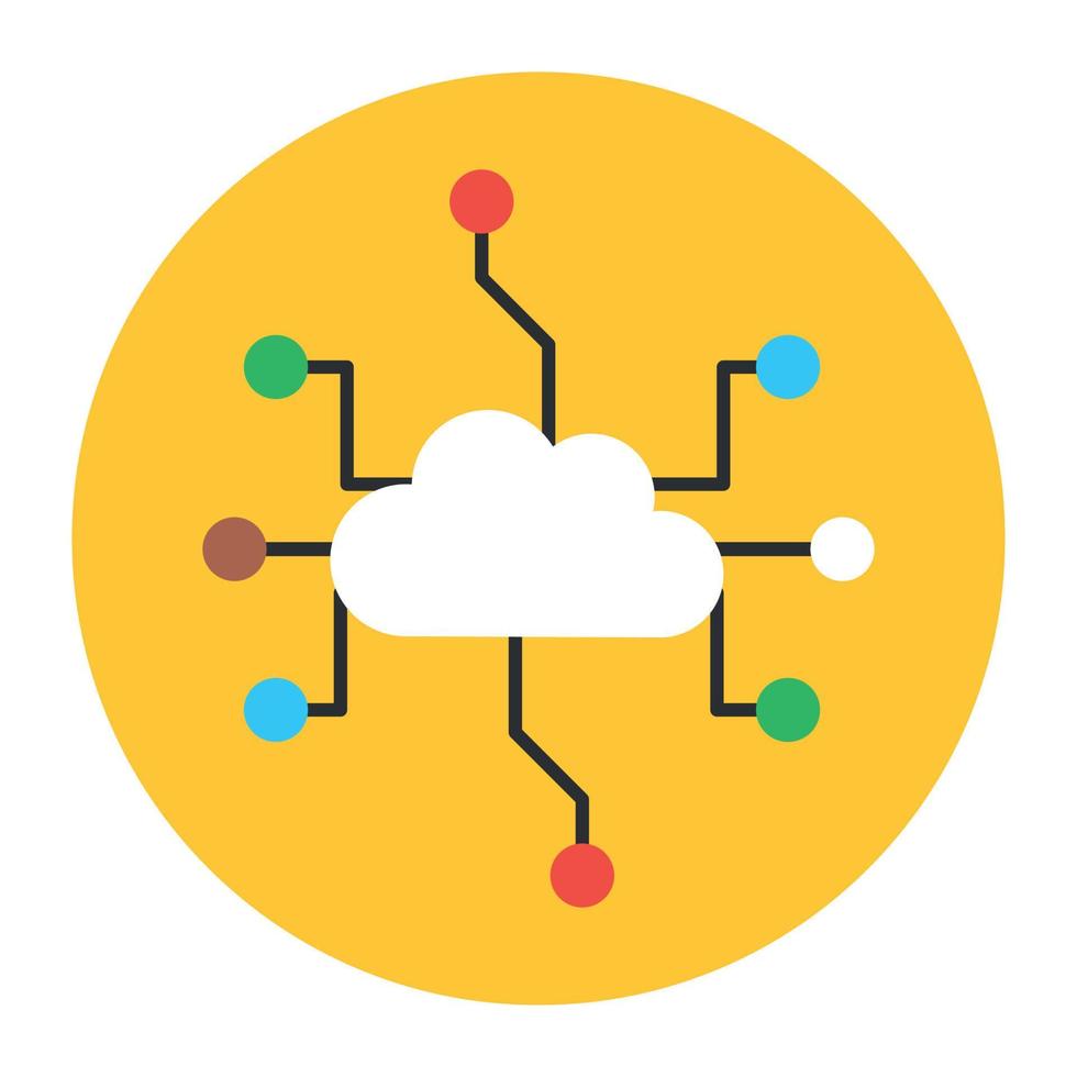 icono de computación en la nube, nube con mouse en estilo redondeado plano vector