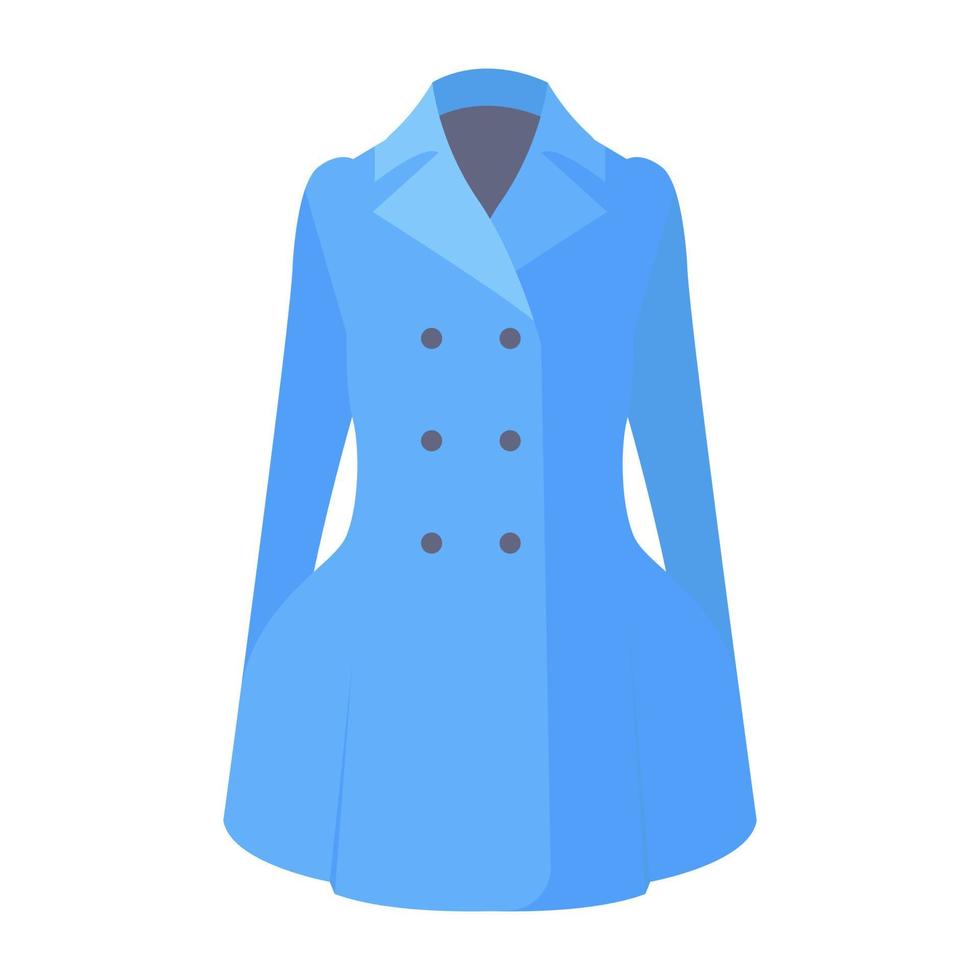 Female long winter apparel, flat icon of winter coat vector