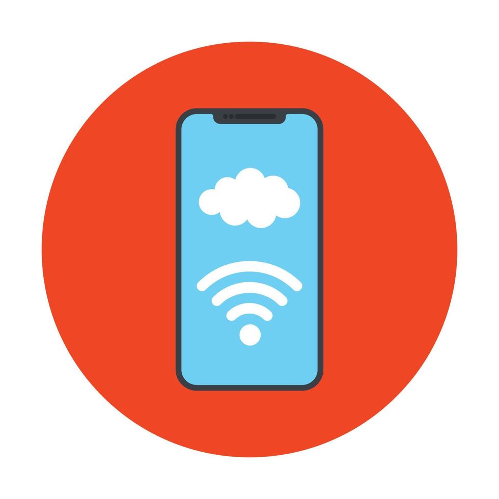 A flat vector of mobile internet, signals inside smartphone and cloud