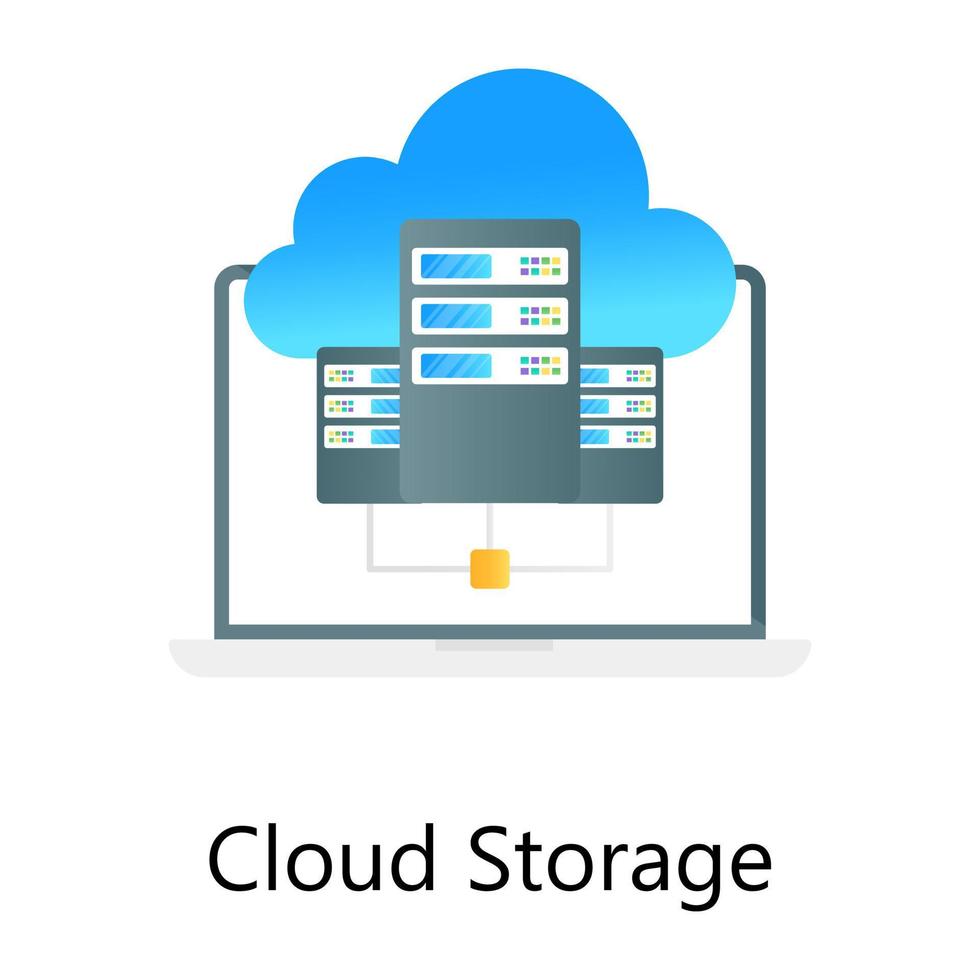 Flat gradient conceptual icon of cloud storage, data center with cloud vector