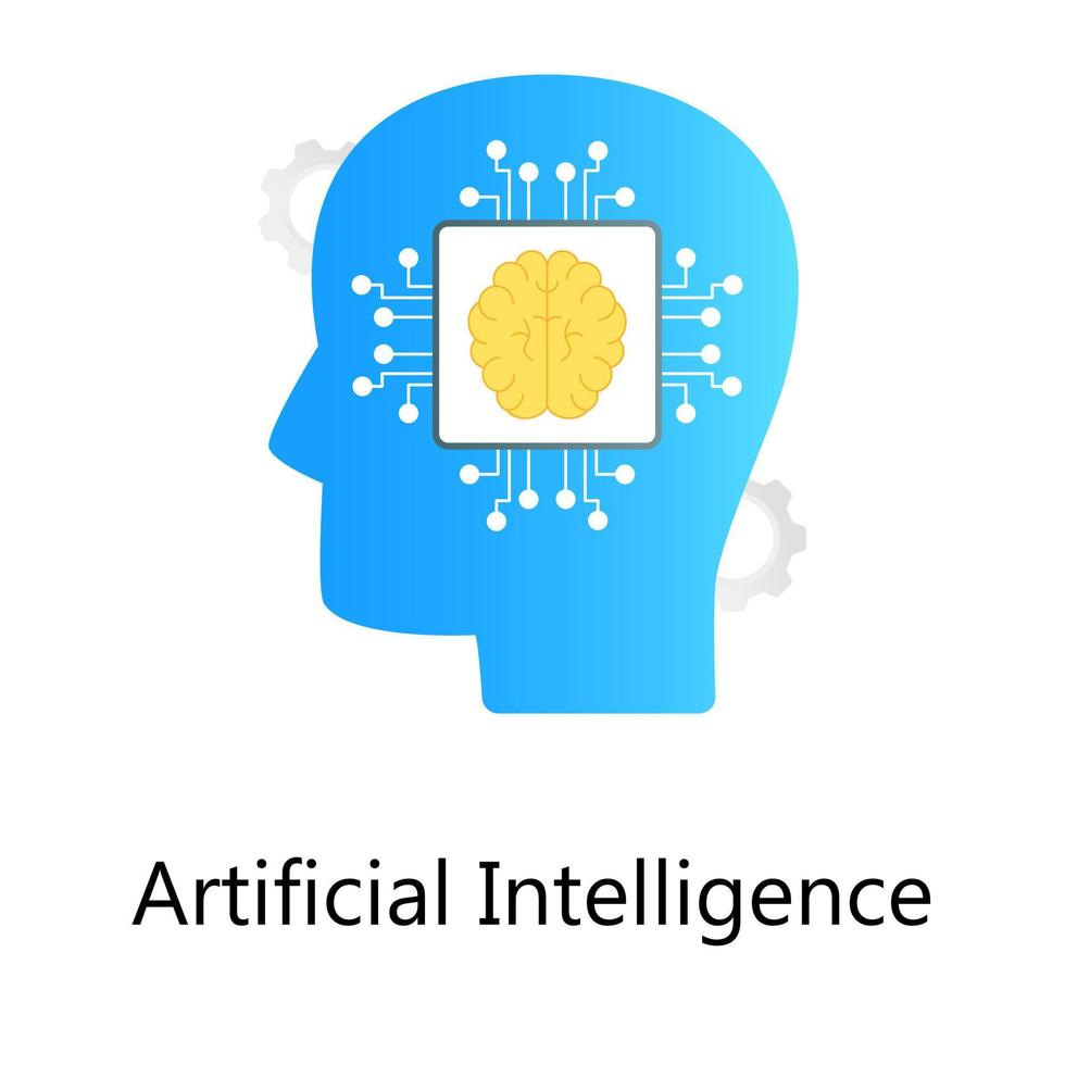 circuito electrónico cerebral, vector de gradiente plano de inteligencia artificial