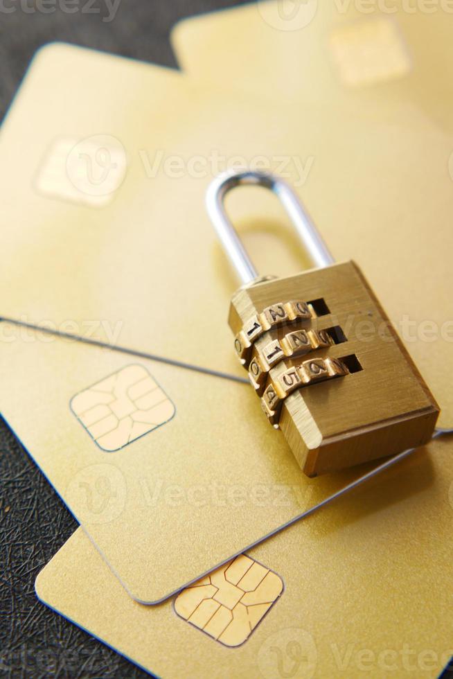 padlock on credit card, Internet data privacy information security concept photo