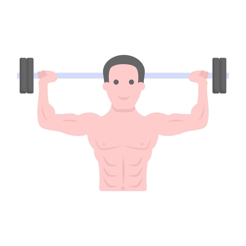 Powerlifting flat vector showing character with stick