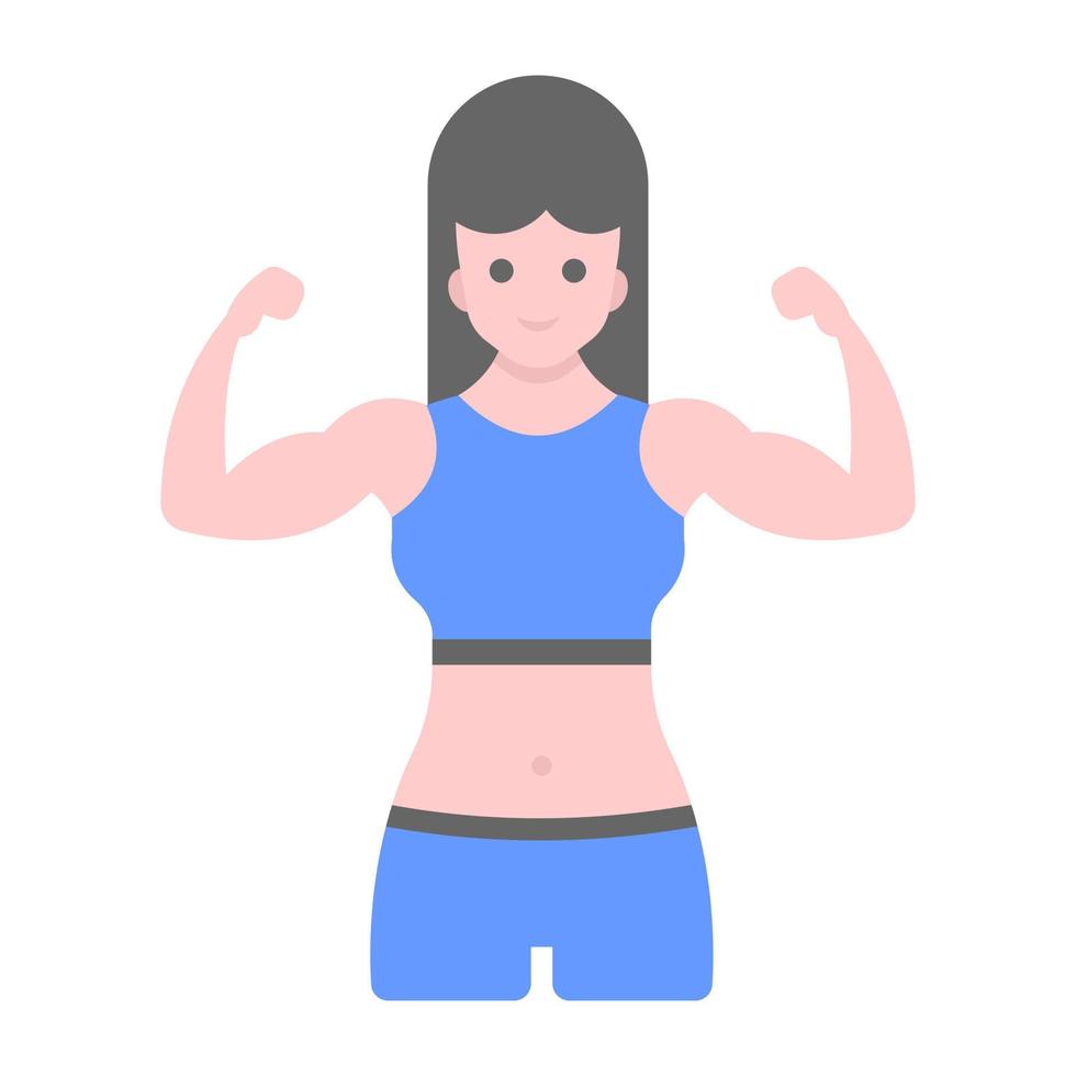 woman flexing bicep flat vector, bodybuilder vector