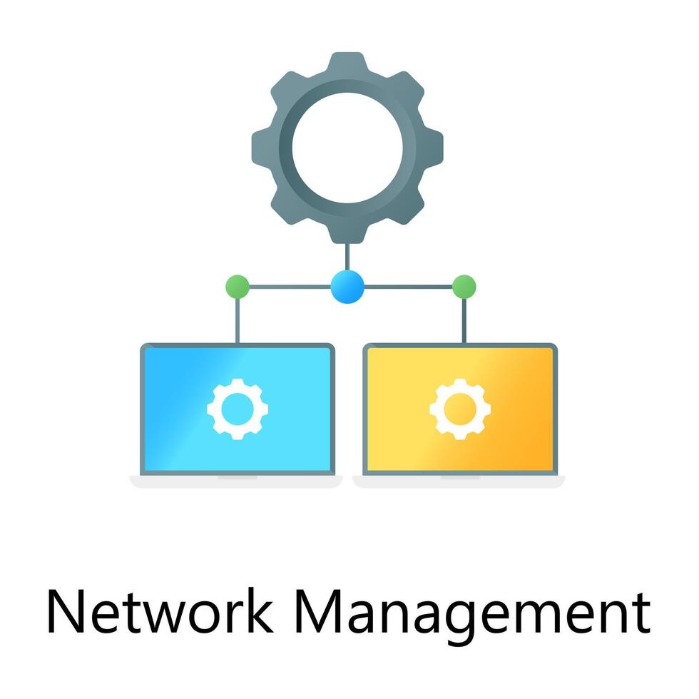 Gear with attached folders depicting network management in gradient concept icon vector