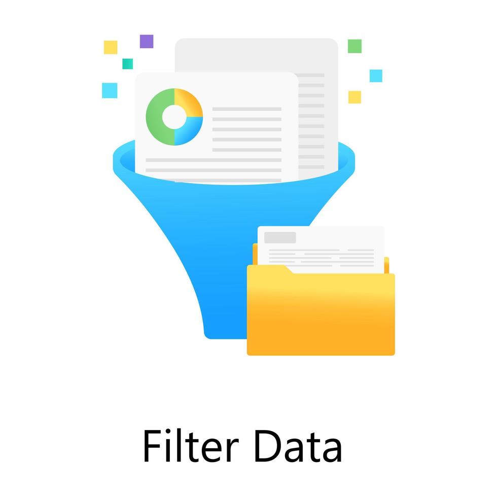 Business report inside funnel conceptualizing data filter in gradient concept icon vector