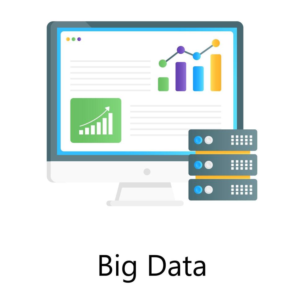 centro de datos con gráfico, icono conceptual de gradiente de datos grandes vector