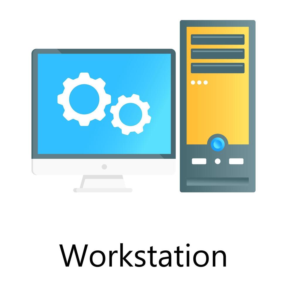 Personal computer in gradient conceptual icon denoting workstation, editable vector