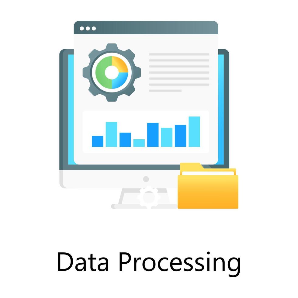 Website having data chart and gears depicting data processing in gradient concept icon vector