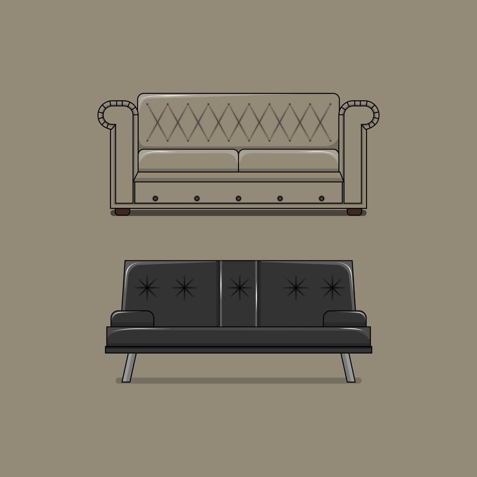 Sofa for interior of living room in cartoon vector drawing