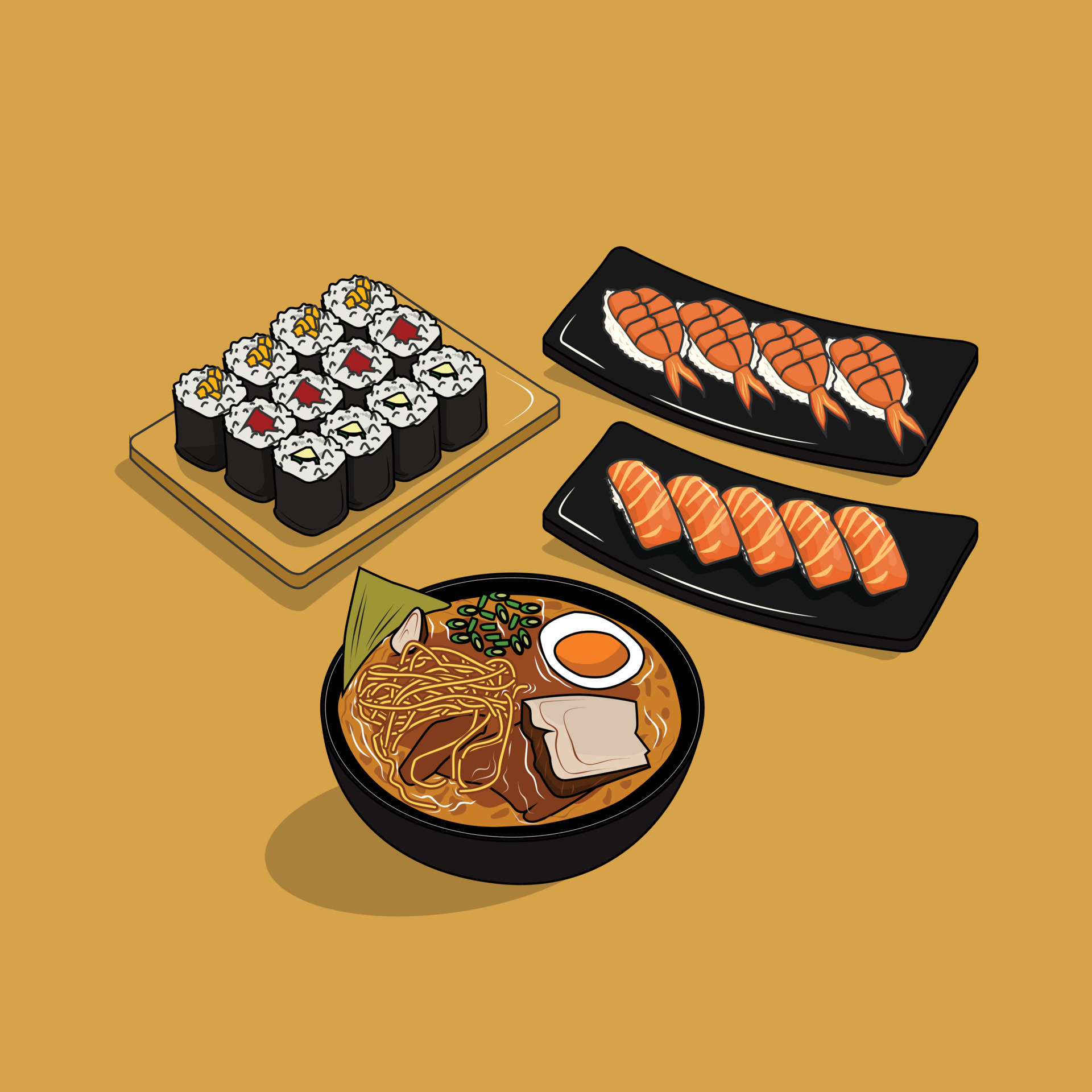 Illustration of Japanese food in cartoon vector drawing 6748450 Vector Art  at Vecteezy