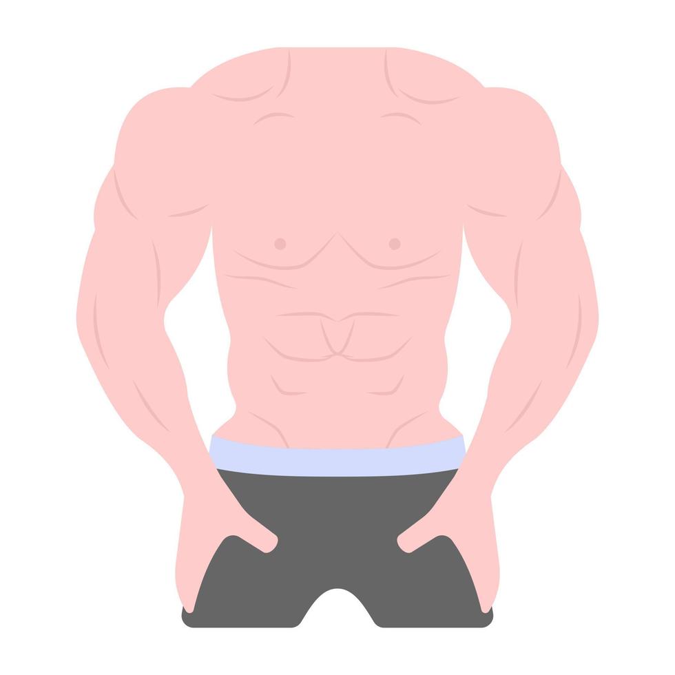 Muscles pose in flat vector showing bodybuilder