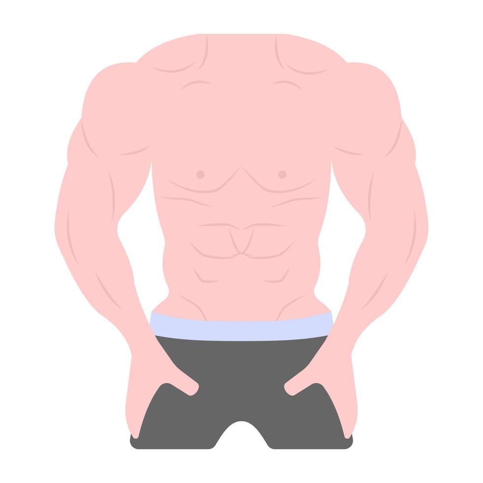 Muscles pose in flat vector showing bodybuilder
