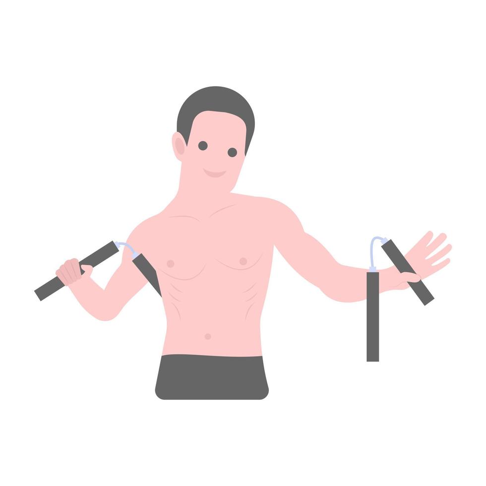 Muscles pose in flat vector showing bodybuilder