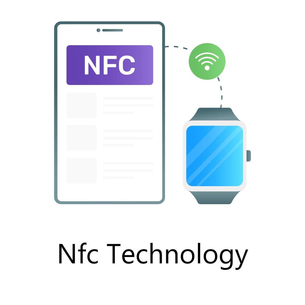 Ai connected devices, flat gradient vector of nfc technology