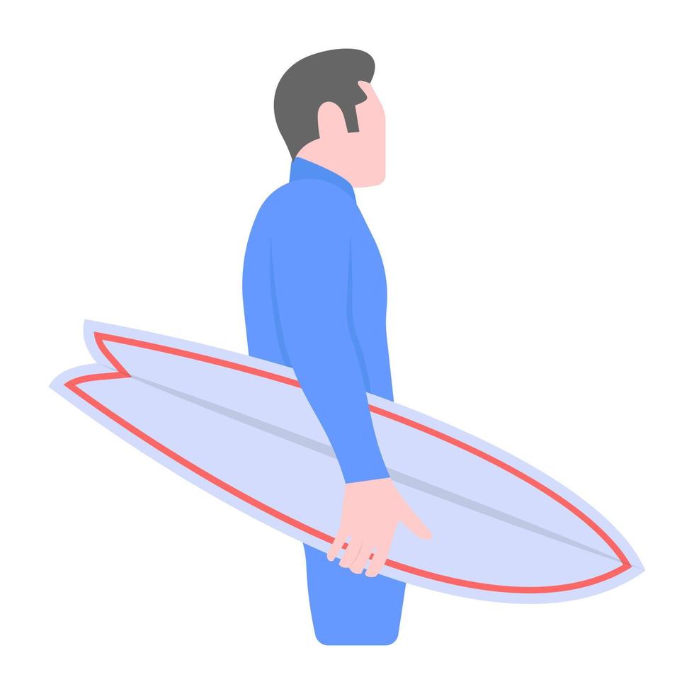 Unique flat editable vector of surfer