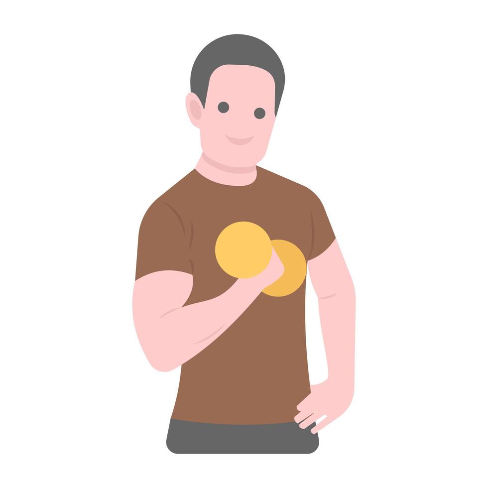 Exercise in flat editable vector showing bodybuilder with dumbbells