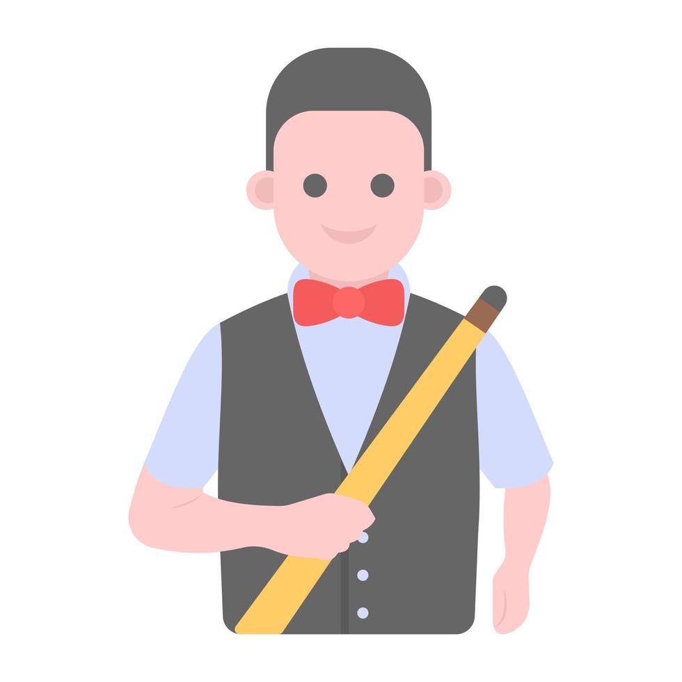 Snooker player flat vector, man avatar holding stick vector