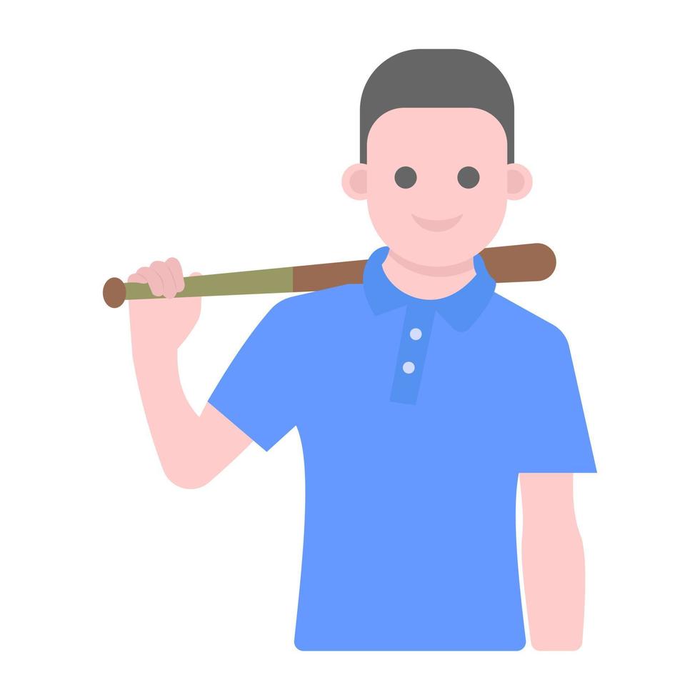 Baseball bat flat vector, sports man vector