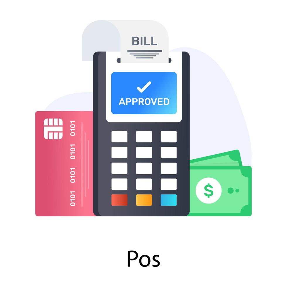 Cash till with slip, point of service icon vector