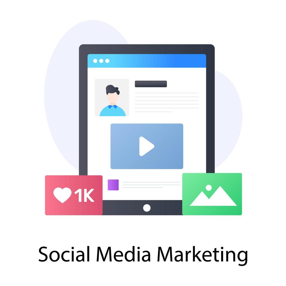 un diseño de icono plano de marketing en redes sociales vector